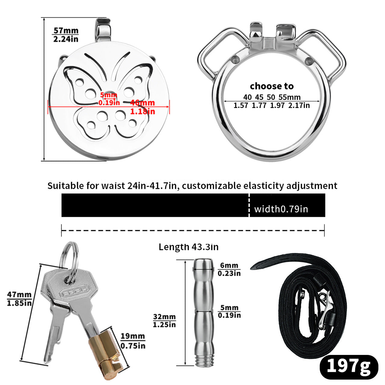 Steel Butterfly Inverted Chastity Cage with Urethral - YJS016