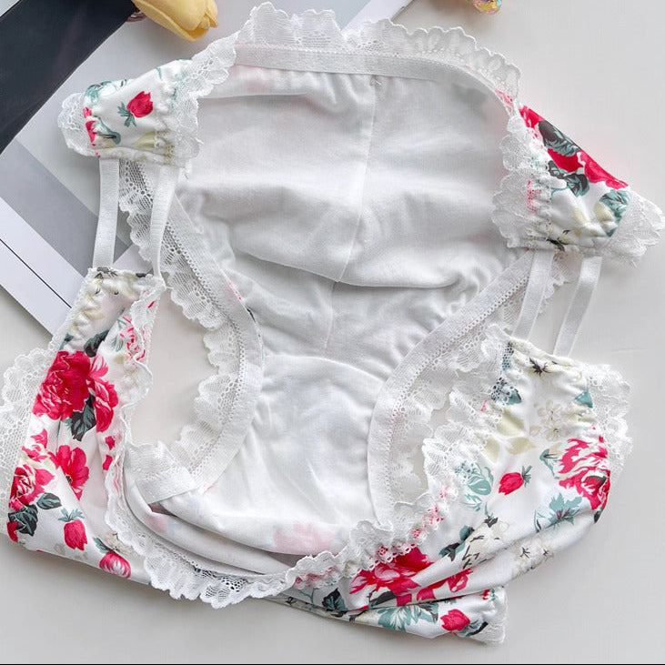 Fancy Floral Satin Lace Men's Panties - FU016