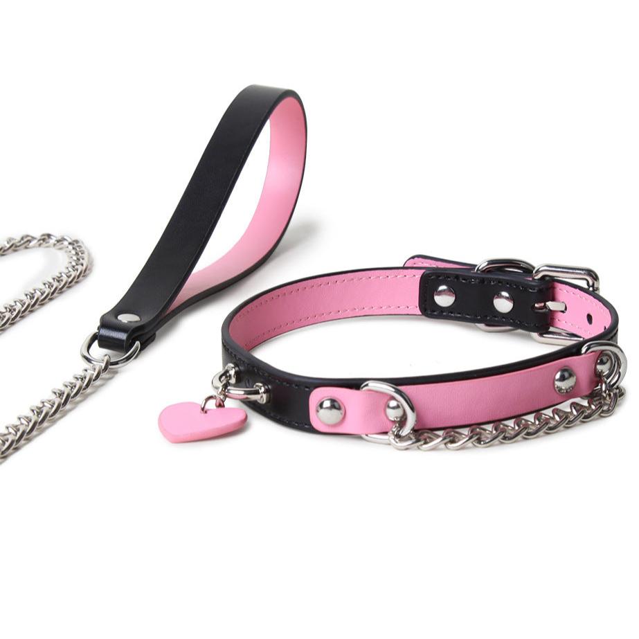 Genuine Leather BDSM Collar with Leash - PJ010