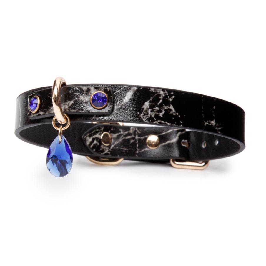 Marble-Patterned Genuine Leather Choker with Pendant & Leash - PJ034 - YDressup