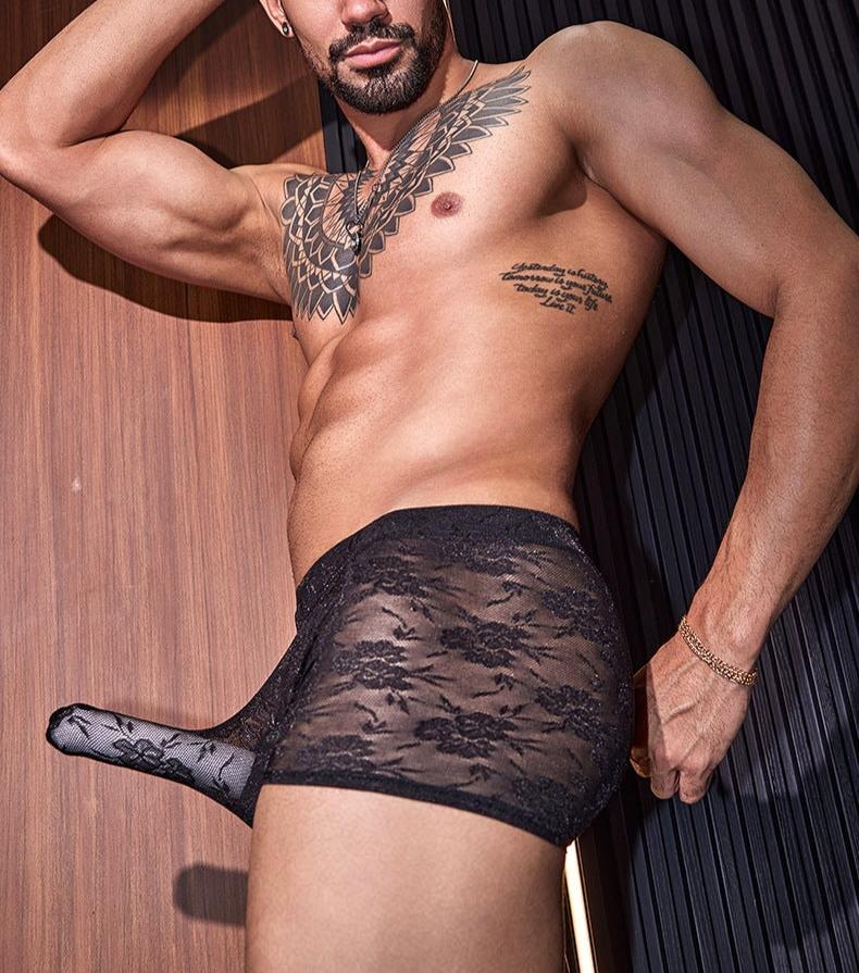 Men's Erotic Lace Back Ties Boxer Brief - PJK006 - YDressup