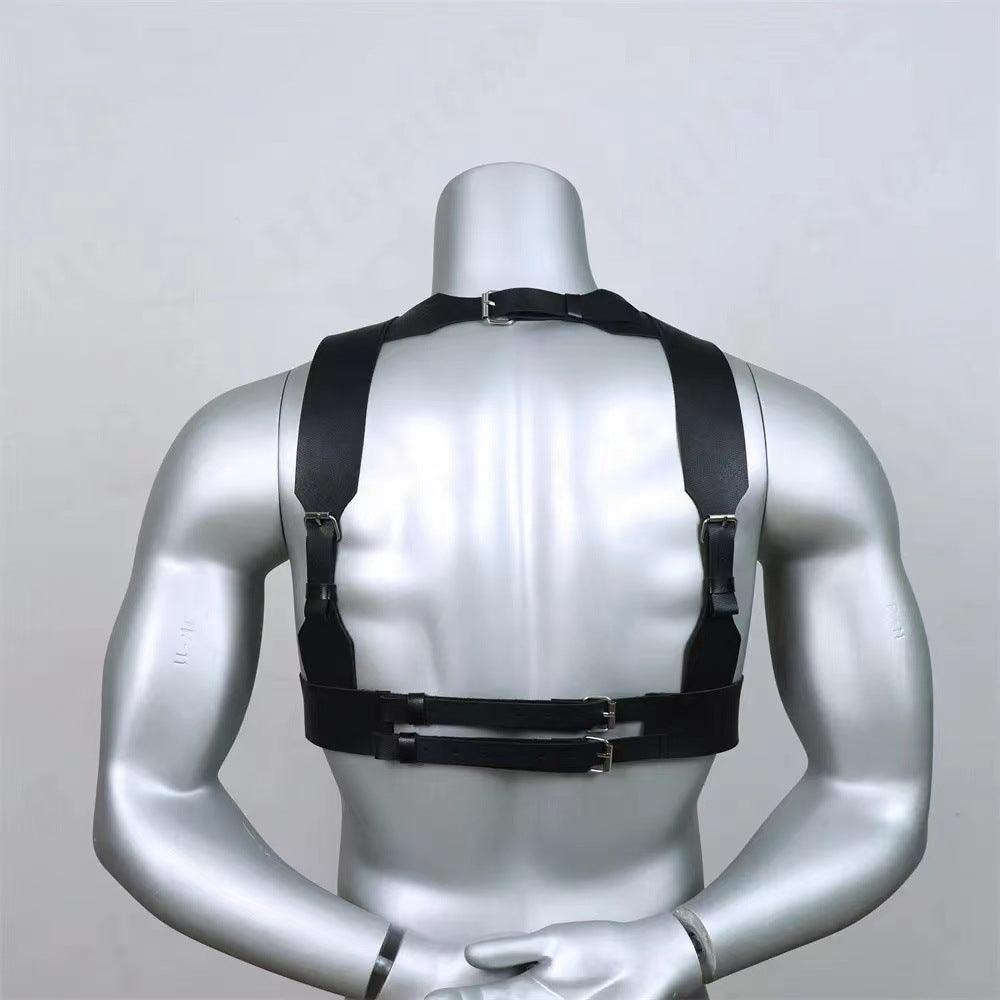 Men's Leather Black Wide Chest Strap Plus Harness（suitable for tall people）-KB011 - YDressup