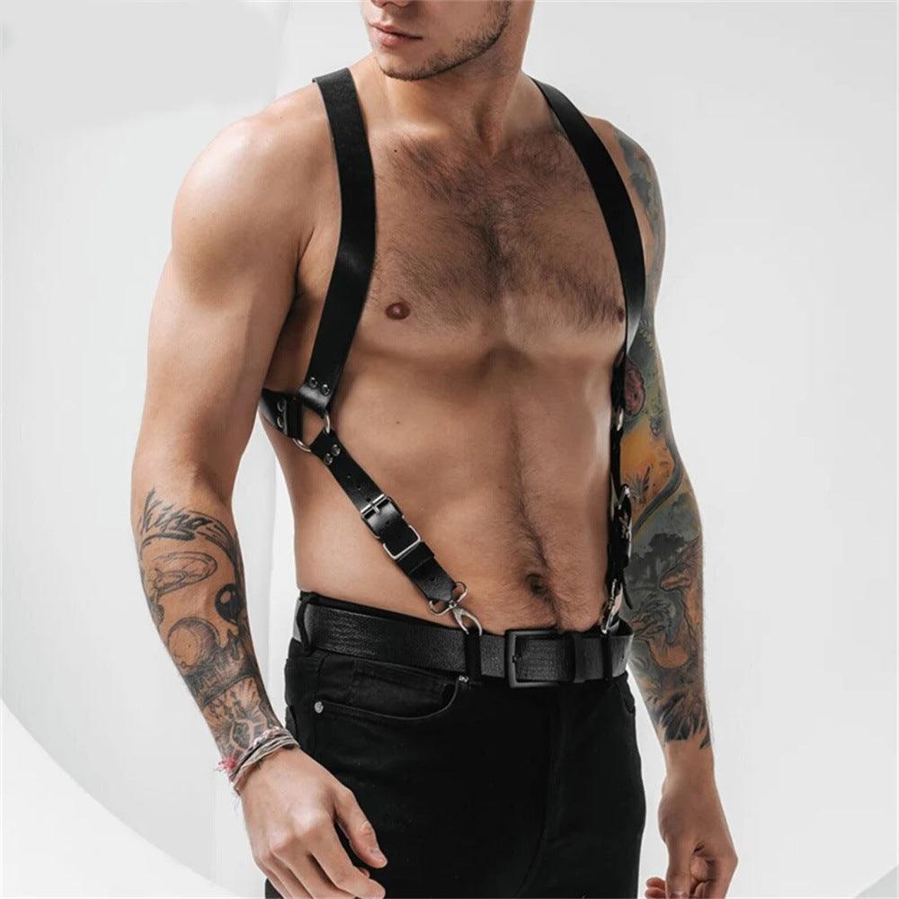 Men's Leather Harness Wearing Suit Adjustable Chest Harness - KB001