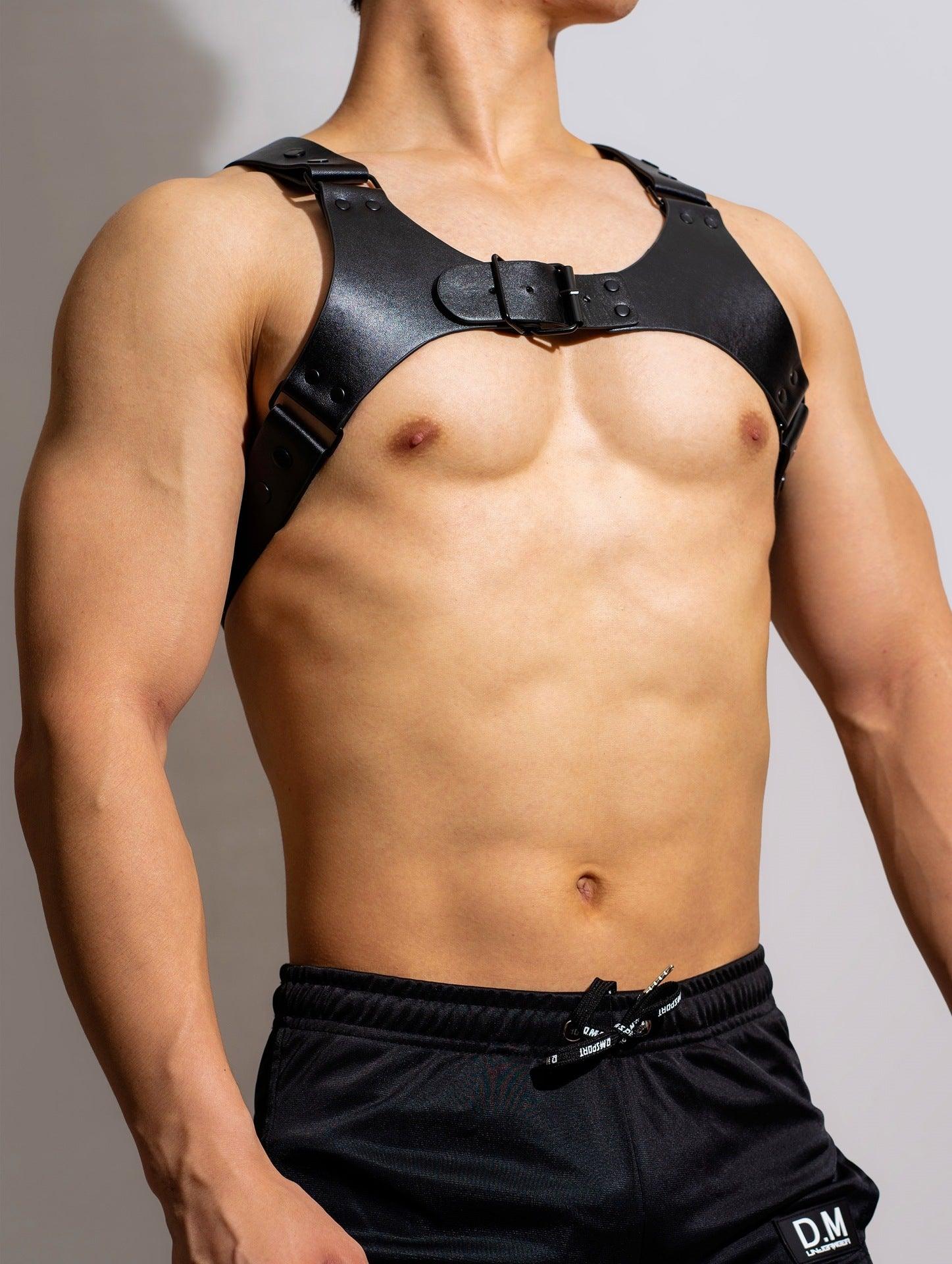 D.M Men's Leather Adjustable Sexy Chest Harness-Black - KB010