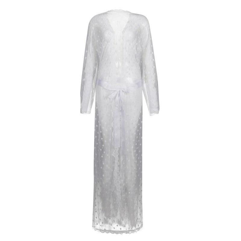 Men's Polka Dot Long See Through Lace Bathrobe - QQNY005 - YDressup