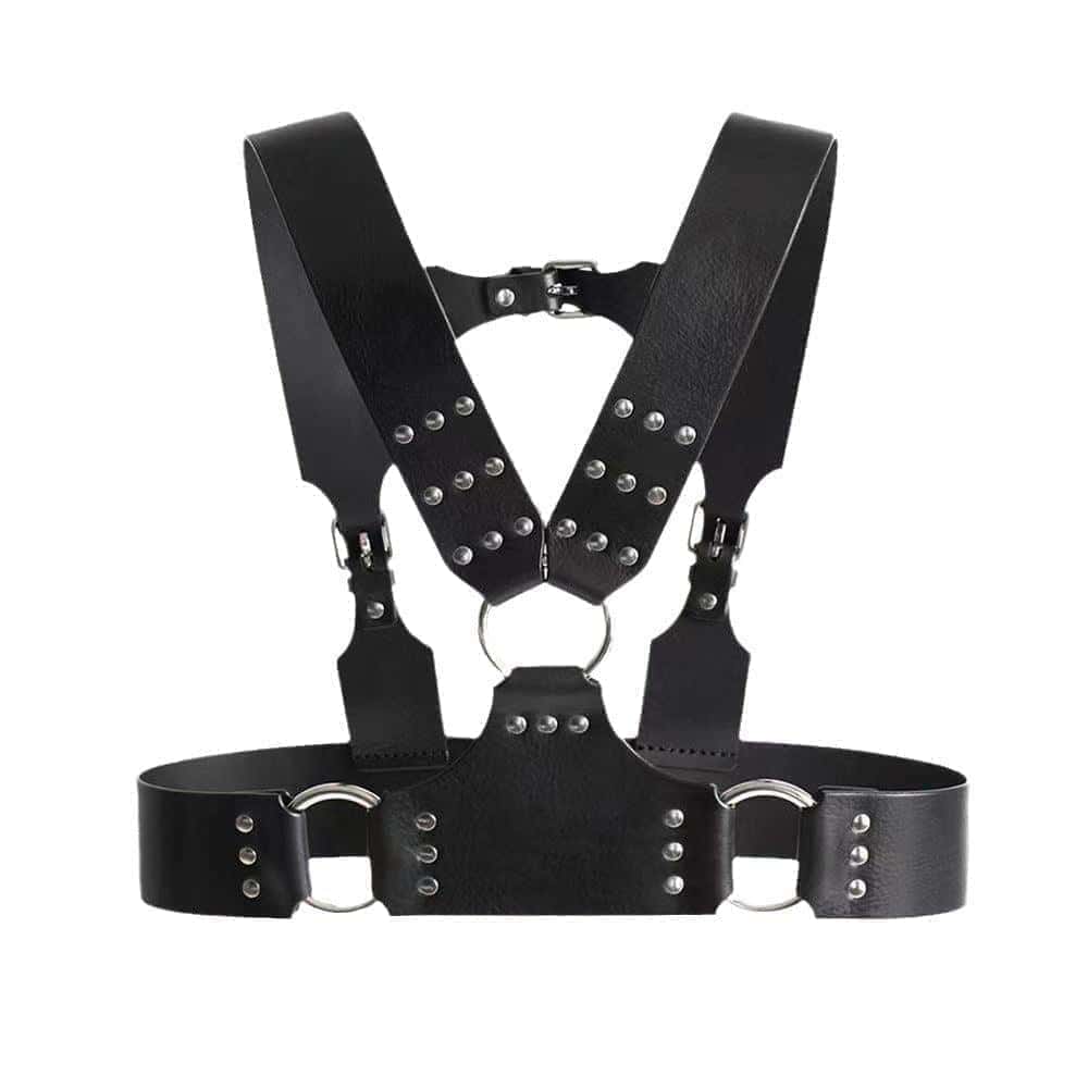 Men's Leather Black Wide Chest Strap Plus Harness（suitable for tall people）-KB011 - YDressup