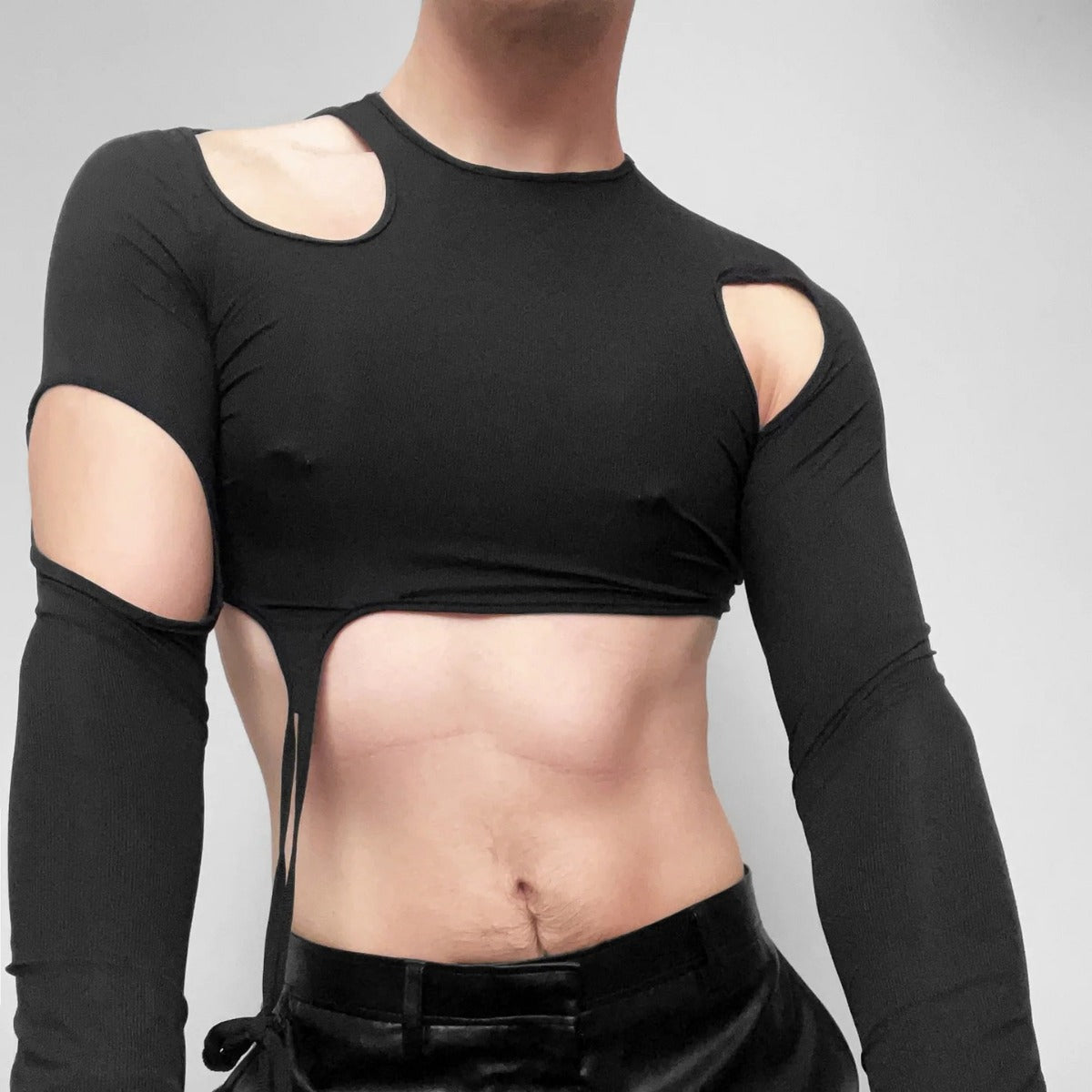 Men's Fashionable and Sexy Solid Tight-Fitting Hollow Tank Top with Long Sleeves - CT008 - YDressup