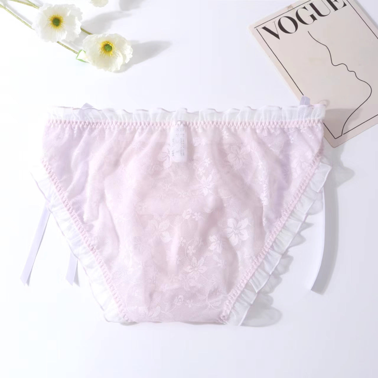 Femboy Lace Bow Triangle Panties with Pouch - FU012
