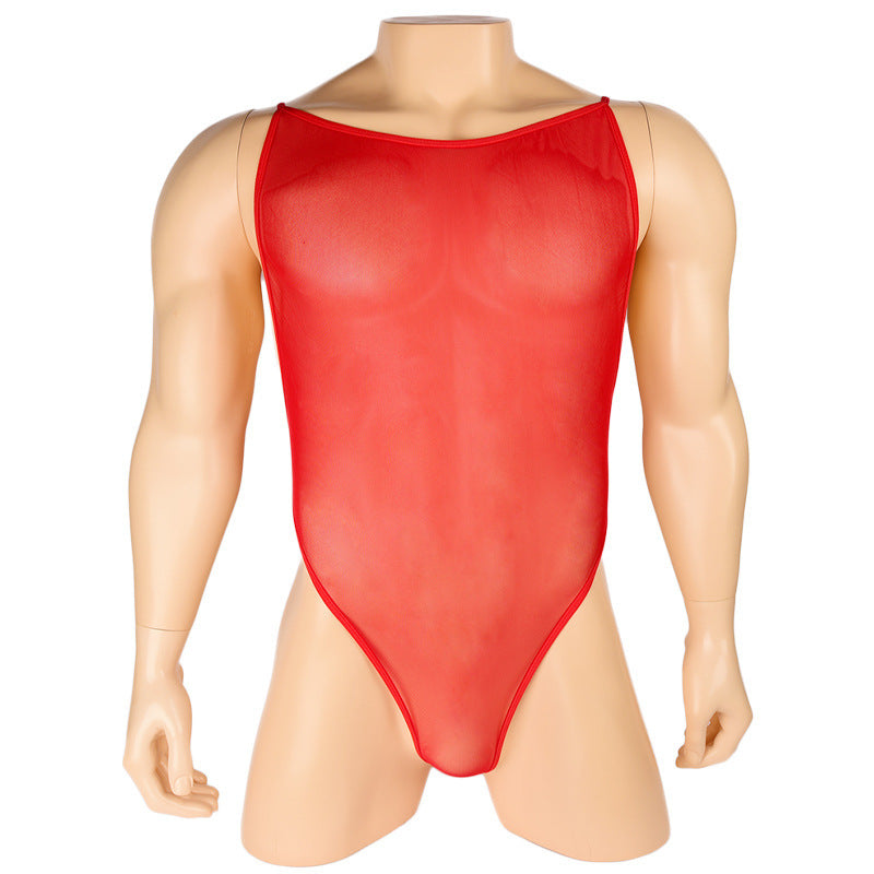 Men's Sheer Mesh Spaghetti Strap Bodysuit - LTY051 - YDressup