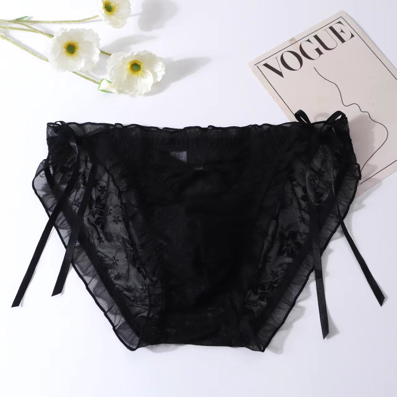 Femboy Lace Bow Triangle Panties with Pouch - FU012
