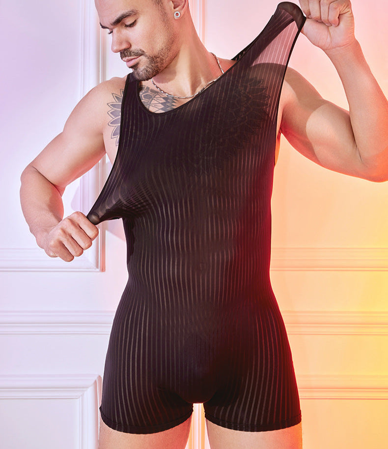 Men's Striped Cross-Back Bodysuit - LTY050 - YDressup