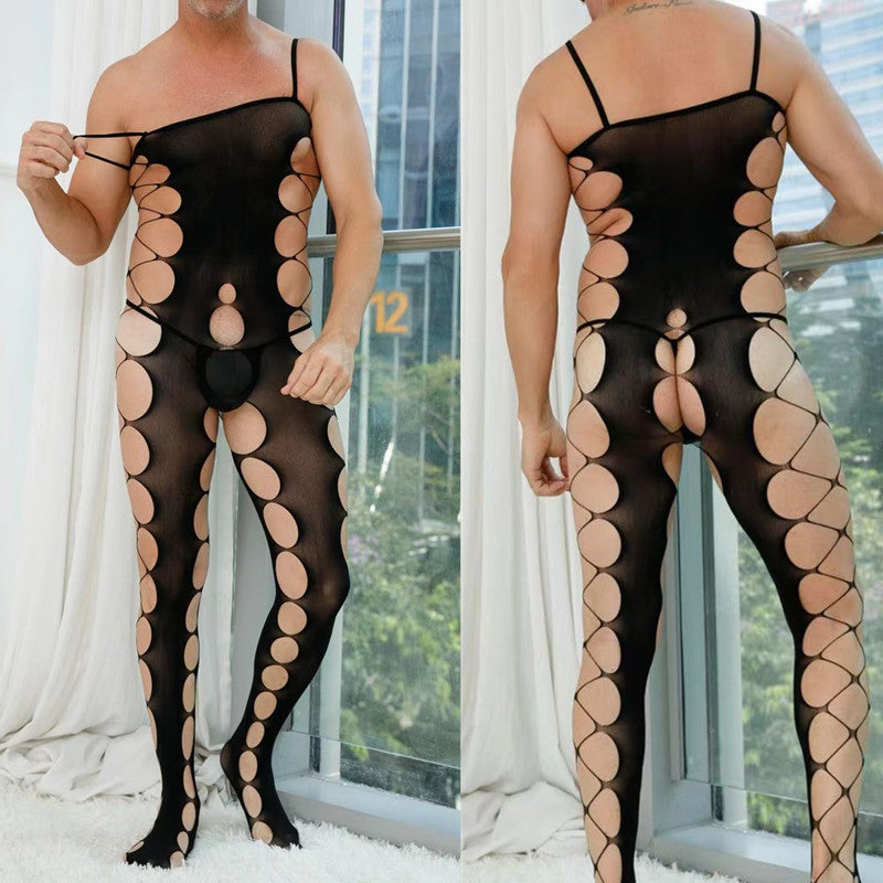 Men's Crotchless One-Piece Suspender Stockings - LTW020 - YDressup
