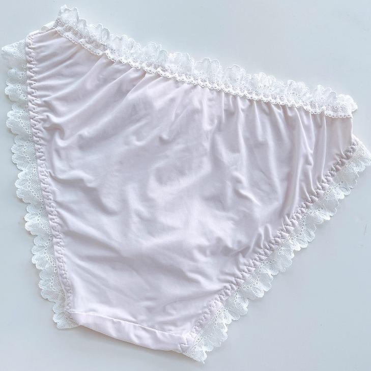 Cute Bow Satin Lace Trim Femboy Panties - FU001
