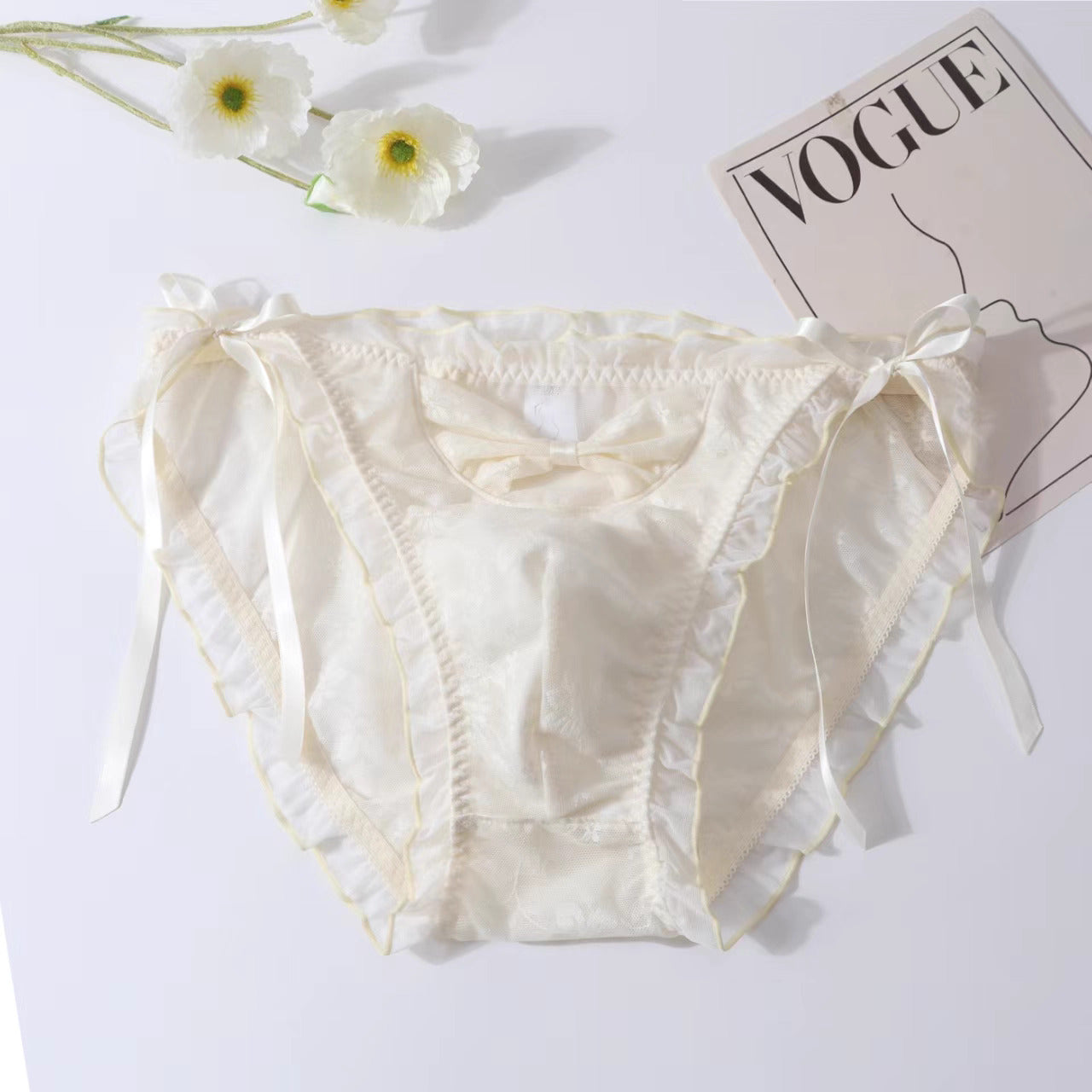 Femboy Lace Bow Triangle Panties with Pouch - FU012