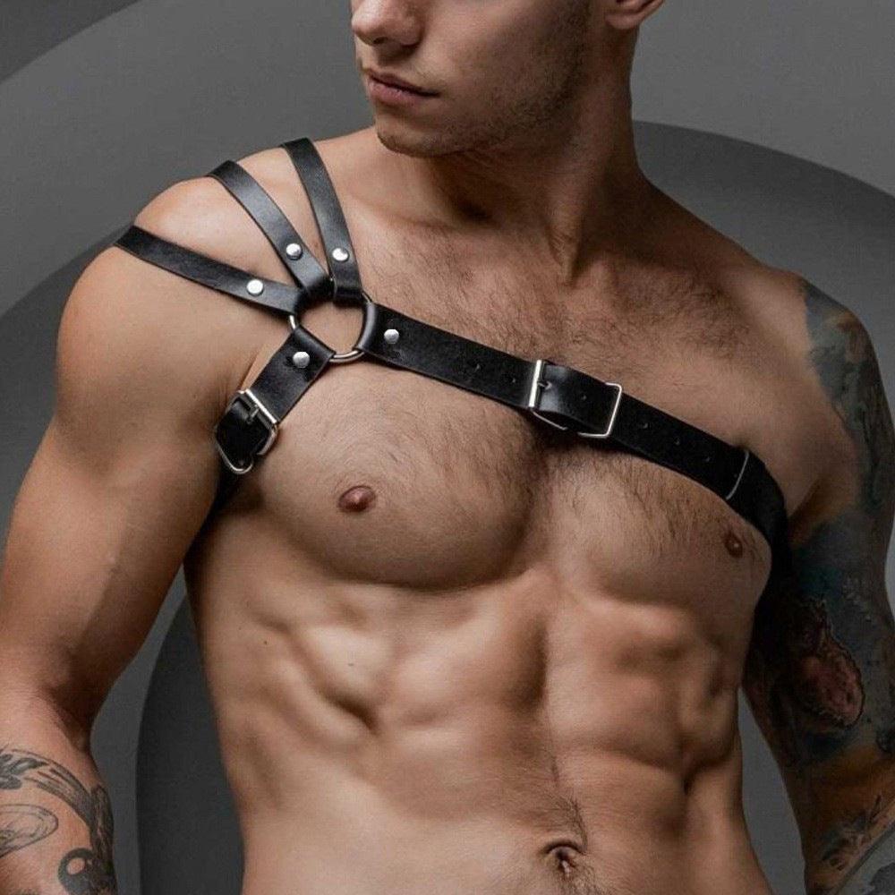 Men's Leather Harness Wearing Suit Adjustable Chest Harness - KB001