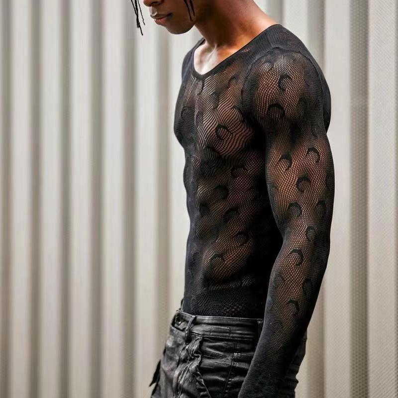 Men's Cotton Mesh Long Sleeve Sheer T-Shirt - SBS053