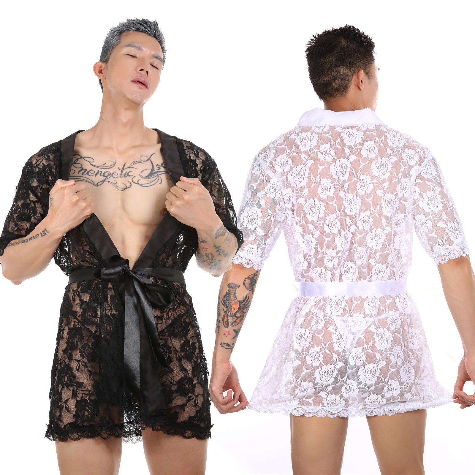 Men's Perspective Temptation Sexy Lace Thong Bathrobe - QQNY006 - YDressup