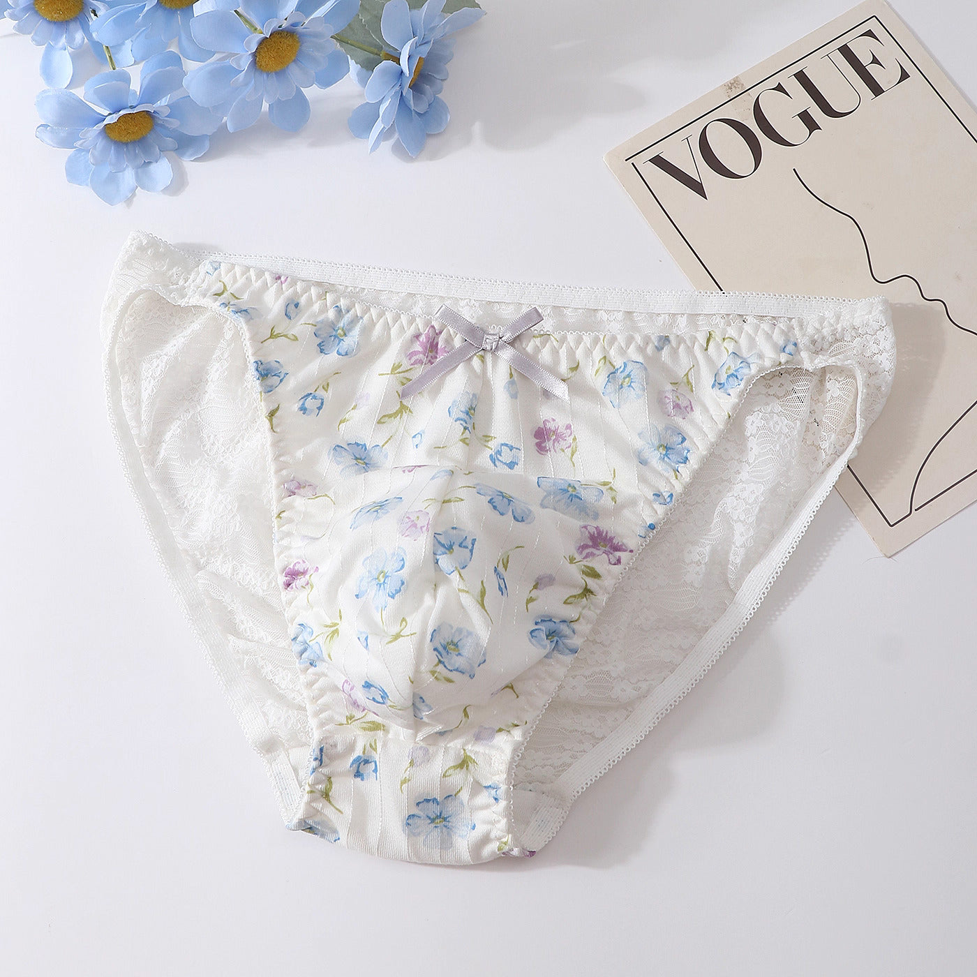 Femboy Floral Lace Thong with Pouch - PU010