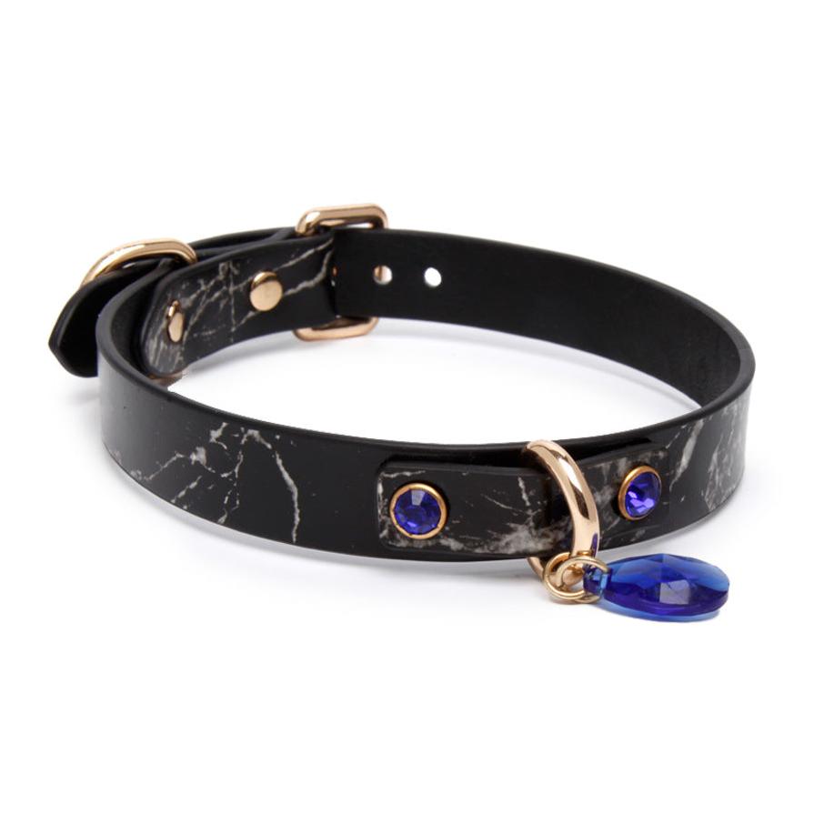 Marble-Patterned Genuine Leather Choker with Pendant & Leash - PJ034 - YDressup