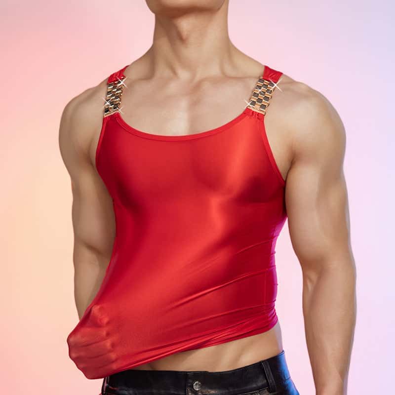 Metal Strap Sexy Sheer Glossy Tank Top - TT017 - YDressup