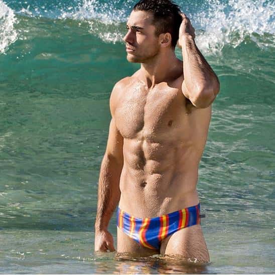 Men's Aquatic Rhythms Striped Swim Briefs - YK019 - YDressup