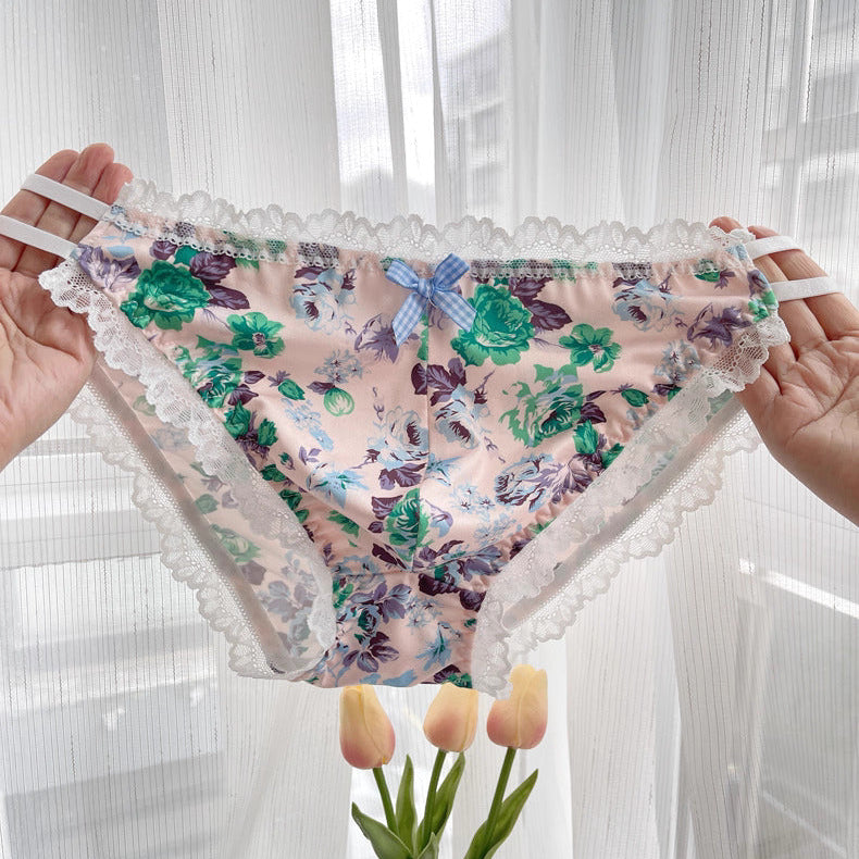 Fancy Floral Satin Lace Men's Panties - FU016