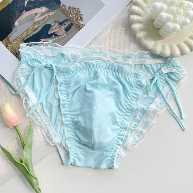 Femboy Satin Side-Tie Panties with Frilly Ruffles - FU004
