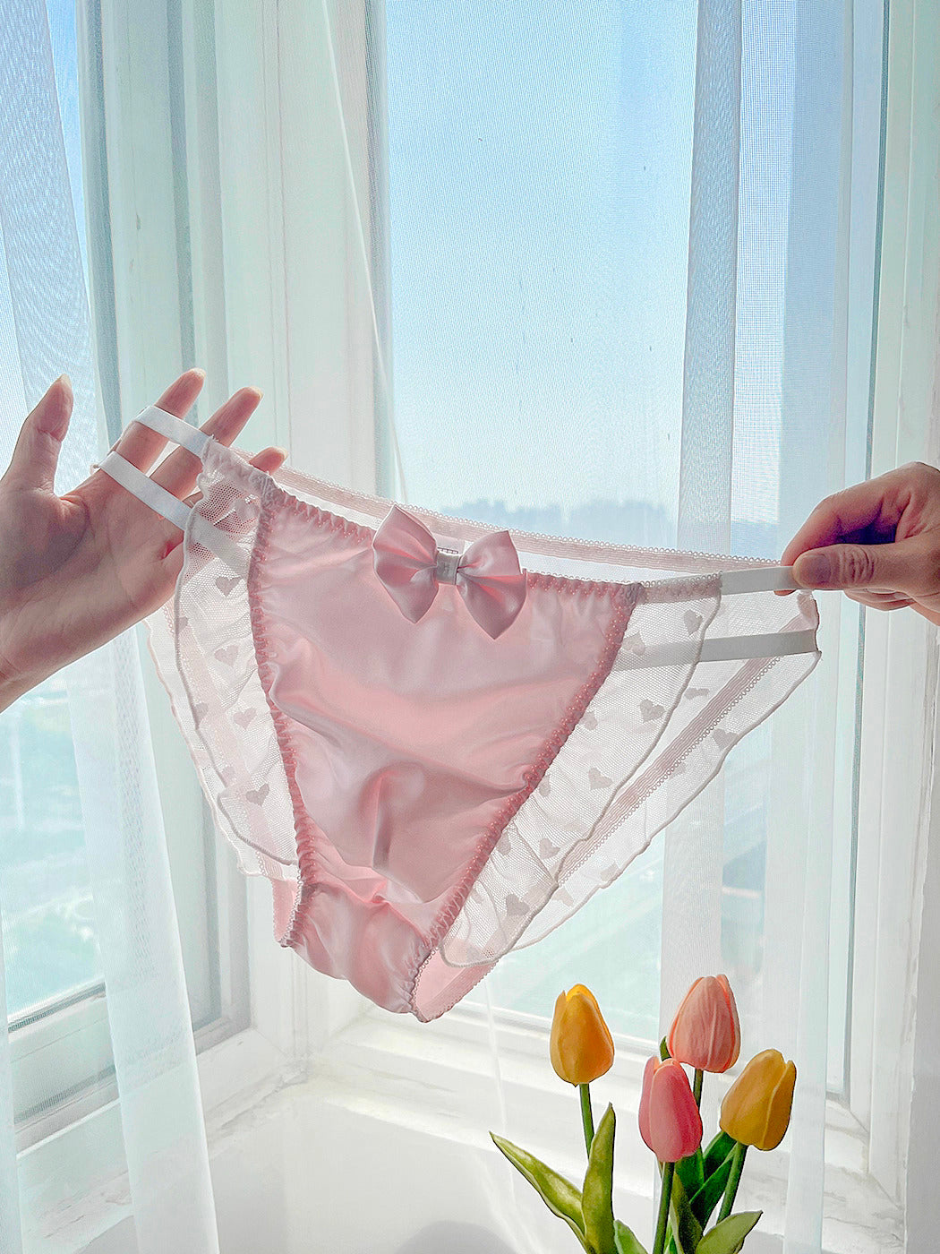 Satin Frilly Men’s Panties with Lace Trim - FU009