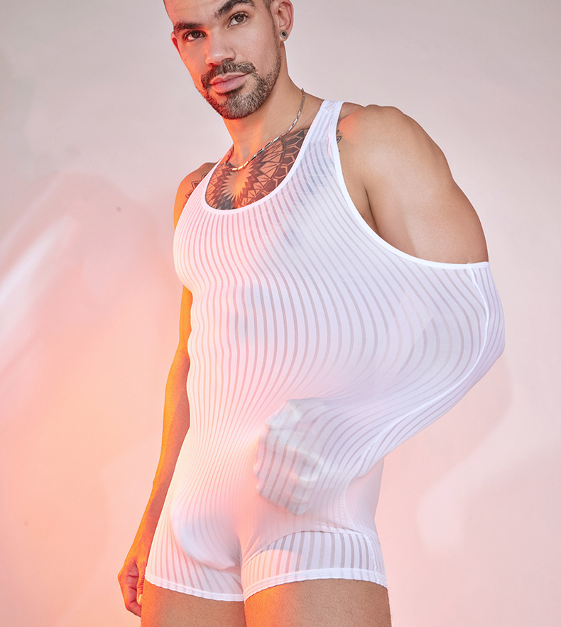Men's Striped Cross-Back Bodysuit - LTY050 - YDressup