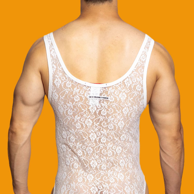 Men's Sheer Mesh Lace Bodysuit - LTY047 - YDressup