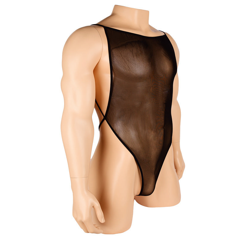 Men's Sheer Mesh Spaghetti Strap Bodysuit - LTY051 - YDressup