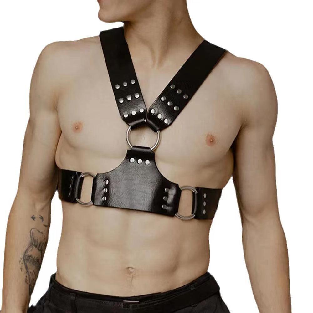Men's Leather Black Wide Chest Strap Plus Harness（suitable for tall people）-KB011 - YDressup