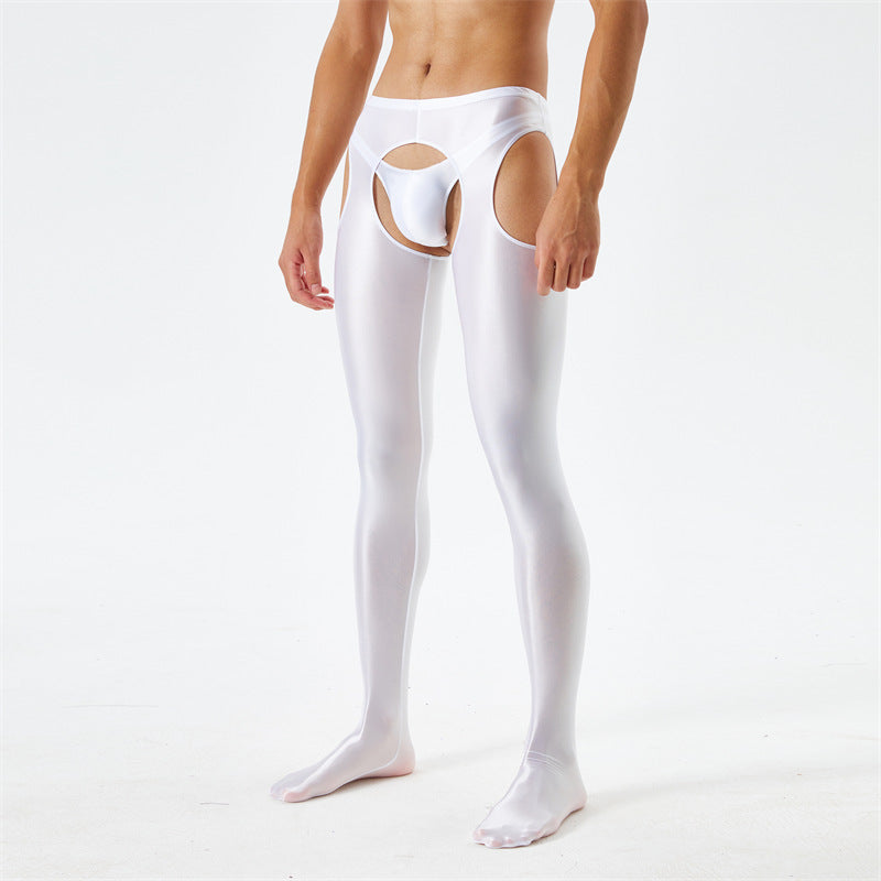 Unisex Glossy Smooth Hollow Out Crotchless Bodystocking Erotic Lingerie - CW001 - YDressup