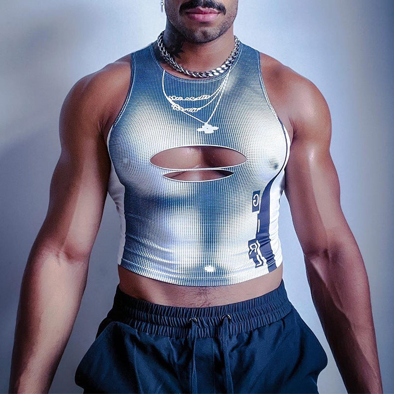 Prowow Men's Hollow Tight Elastic Tank Top with Suspenders - CT004 - YDressup