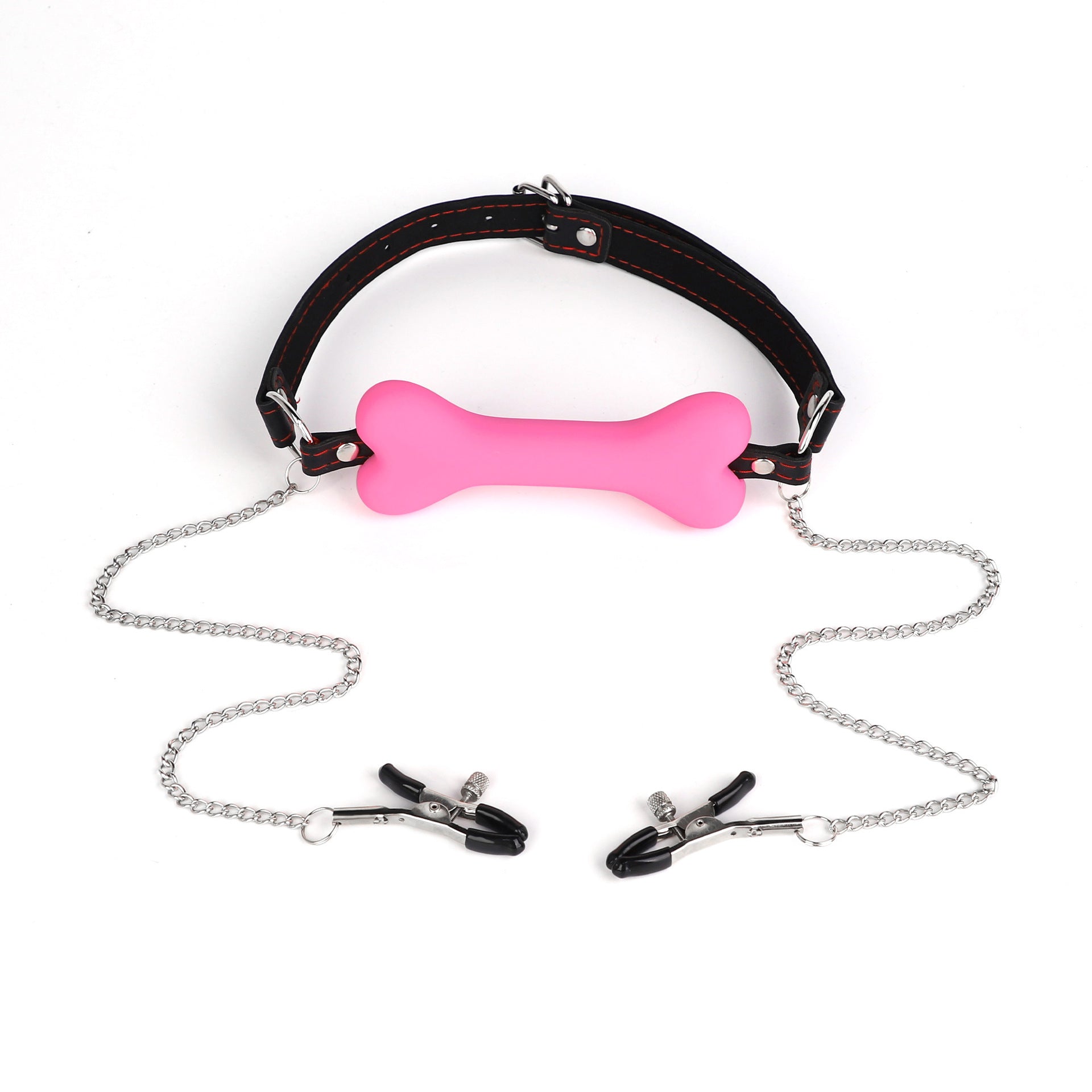Silicone Bone Mouth Plug with Nipple Clamps for BDSM Play - PJ024