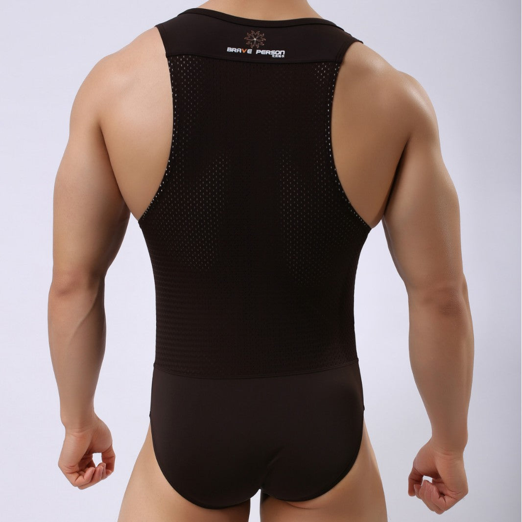 Men's Mesh Solid Color Fitness Bodysuit - LTY031 - YDressup