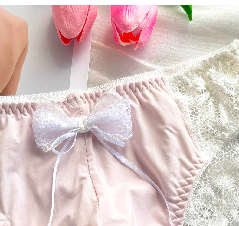 Femboy Lace Bow Triangle Panties with Pouch - FU014