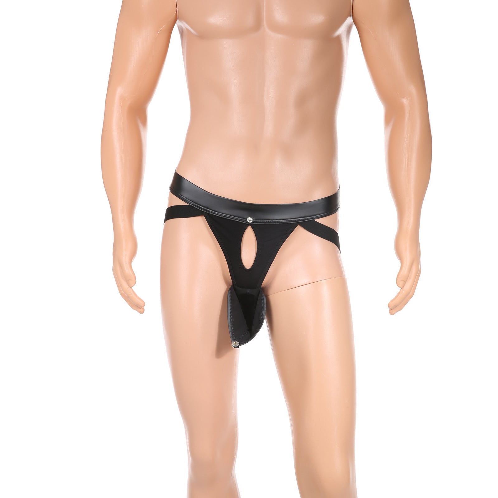 Men's Sexy Rivet Separate Hollow PU Leather Thong - HDZ040