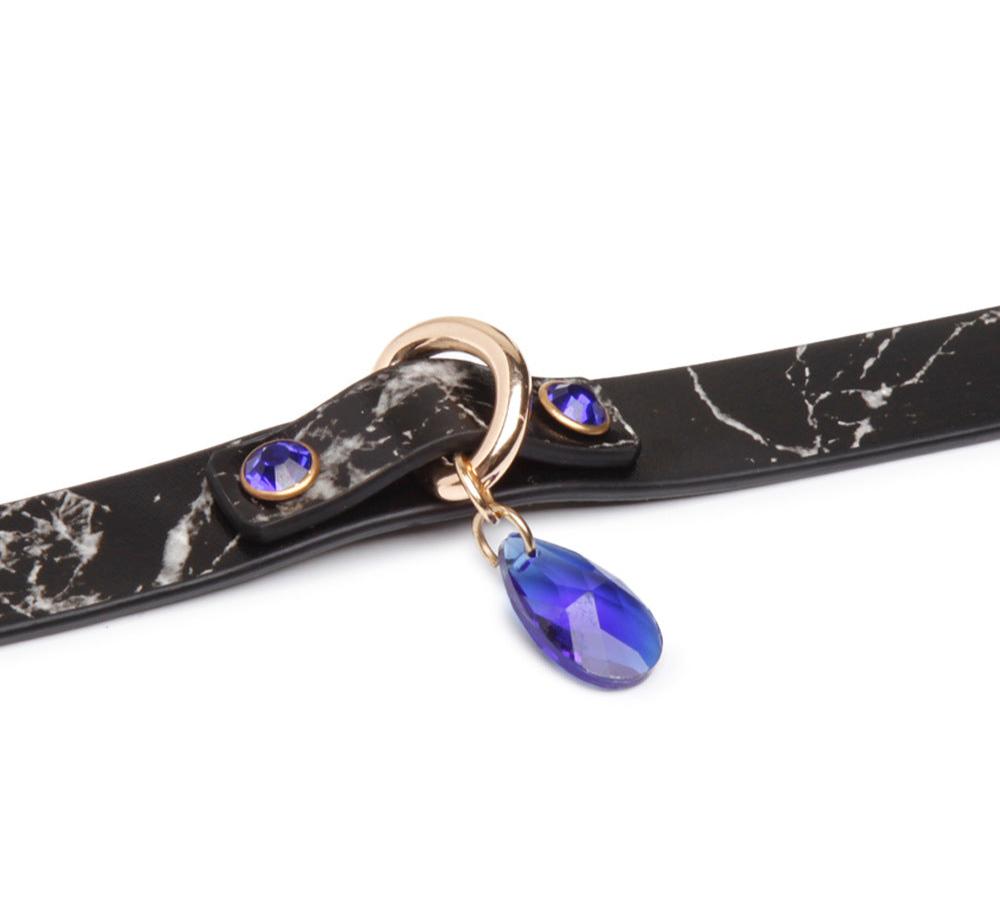 Marble-Patterned Genuine Leather Choker with Pendant & Leash - PJ034 - YDressup