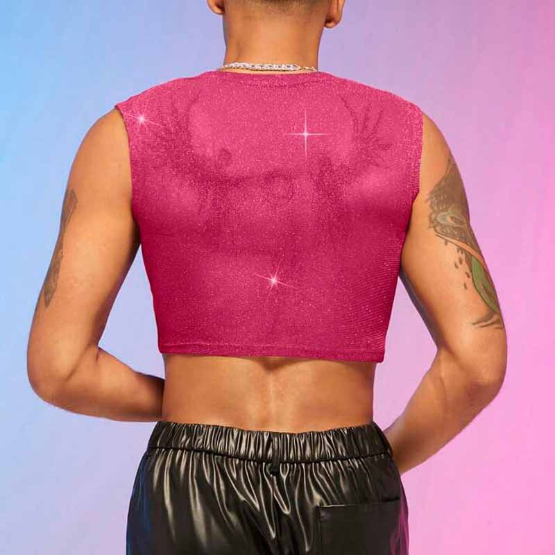 Pink Short Men's Vest: Stylish Inner Elastic Sleeveless T-shirt - CT011 - YDressup