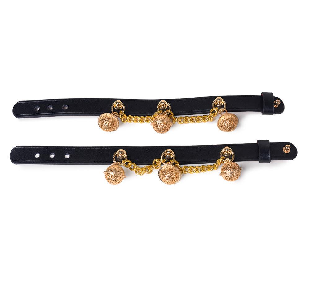 Pu Genuine Leather Cowhide Bell Collar Traction Choker Neck Strap, Handcuffs, Ankle Cuffs - KB052