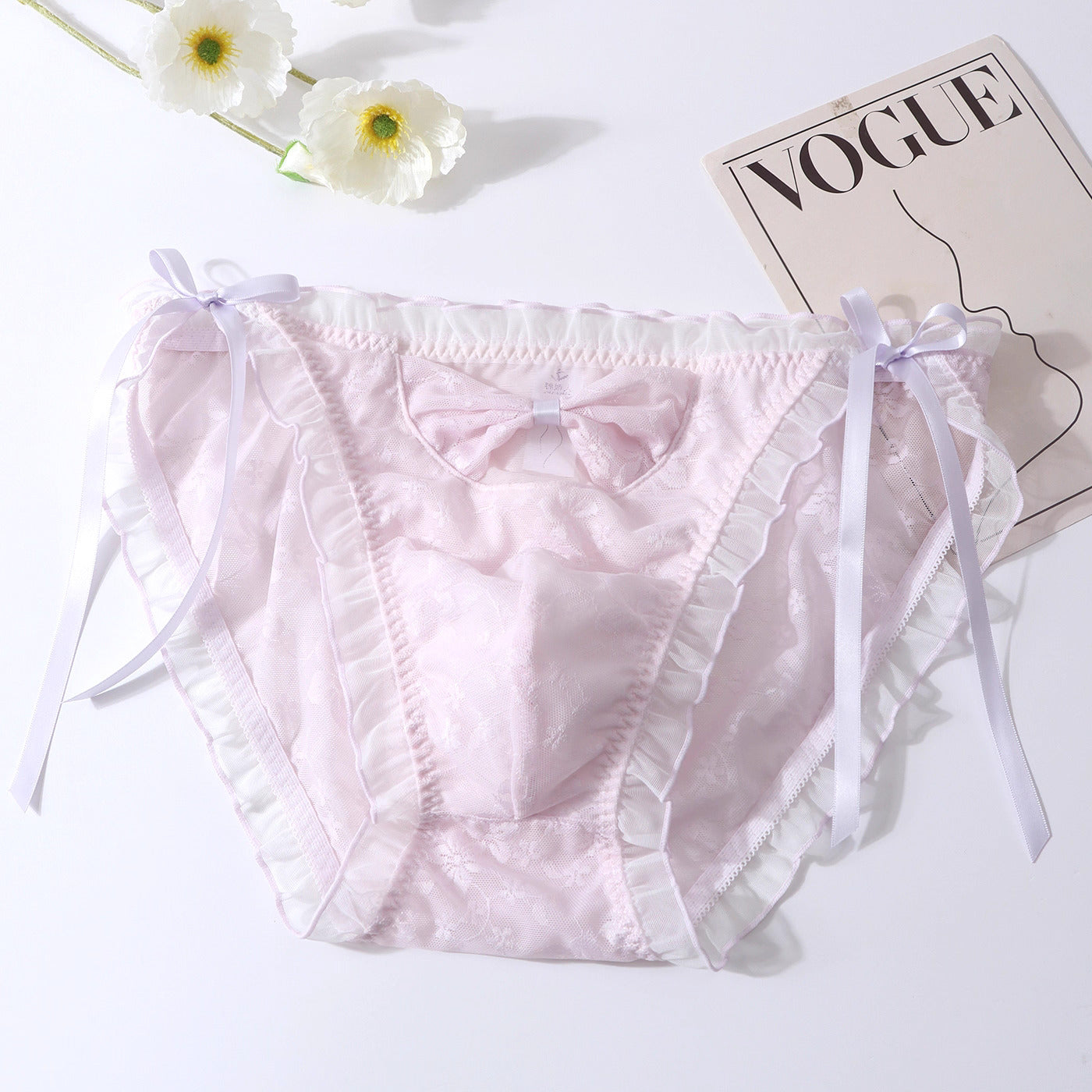 Femboy Lace Bow Triangle Panties with Pouch - FU012