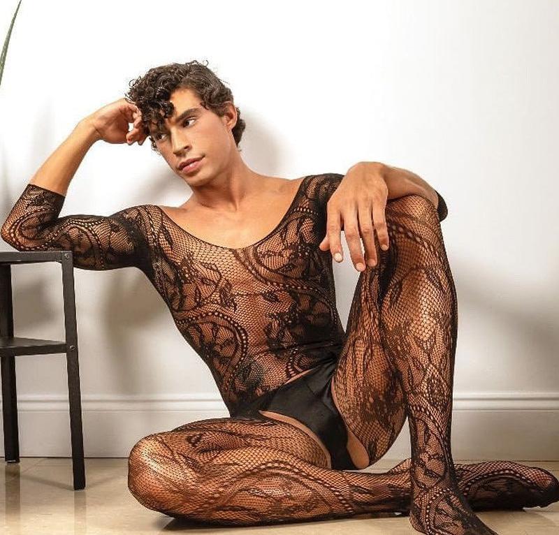 Men's Transparent Elastic Pantyhose Bodysuit - LTW007 - YDressup