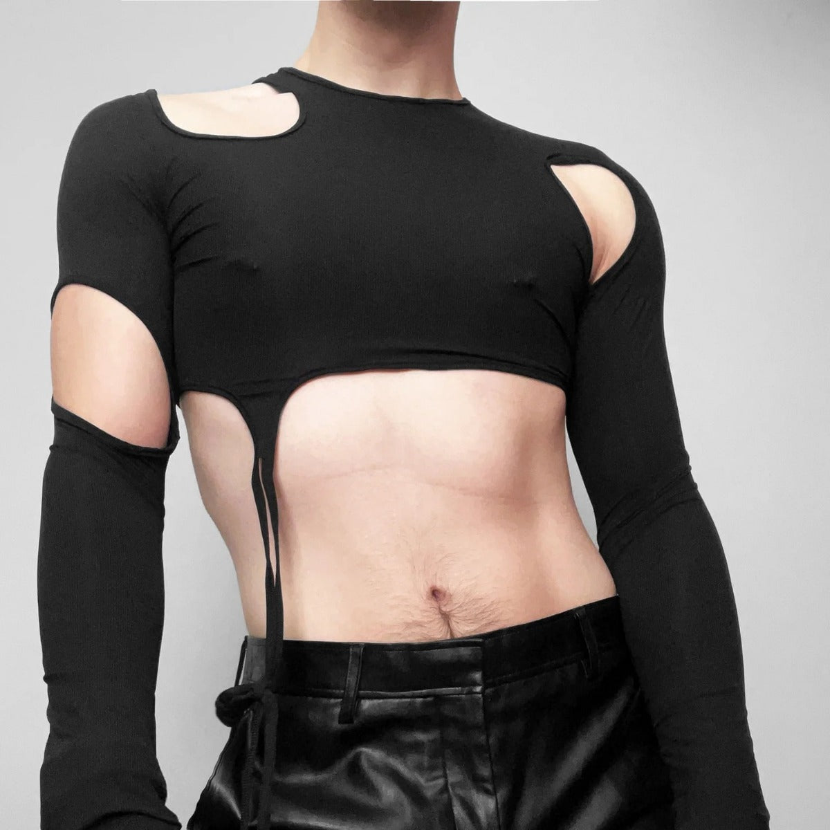 Men's Fashionable and Sexy Solid Tight-Fitting Hollow Tank Top with Long Sleeves - CT008 - YDressup