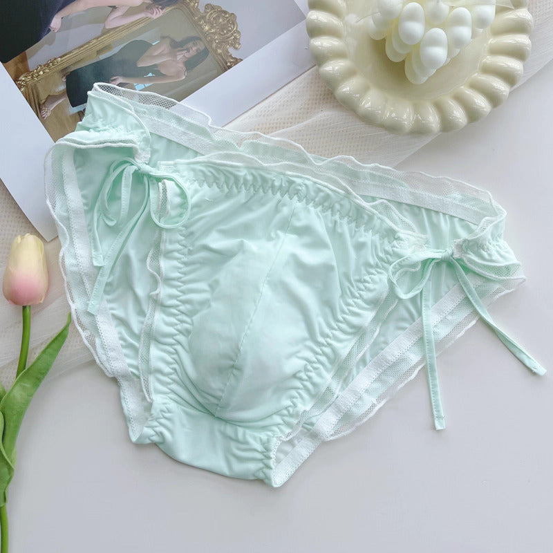 Femboy Satin Side-Tie Panties with Frilly Ruffles - FU004