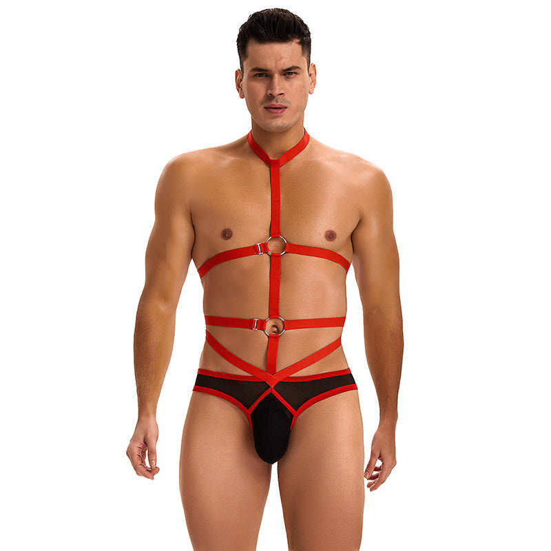 Men's Sexy Bondage U-Convex Pouch Briefs Bodysuit - KB054