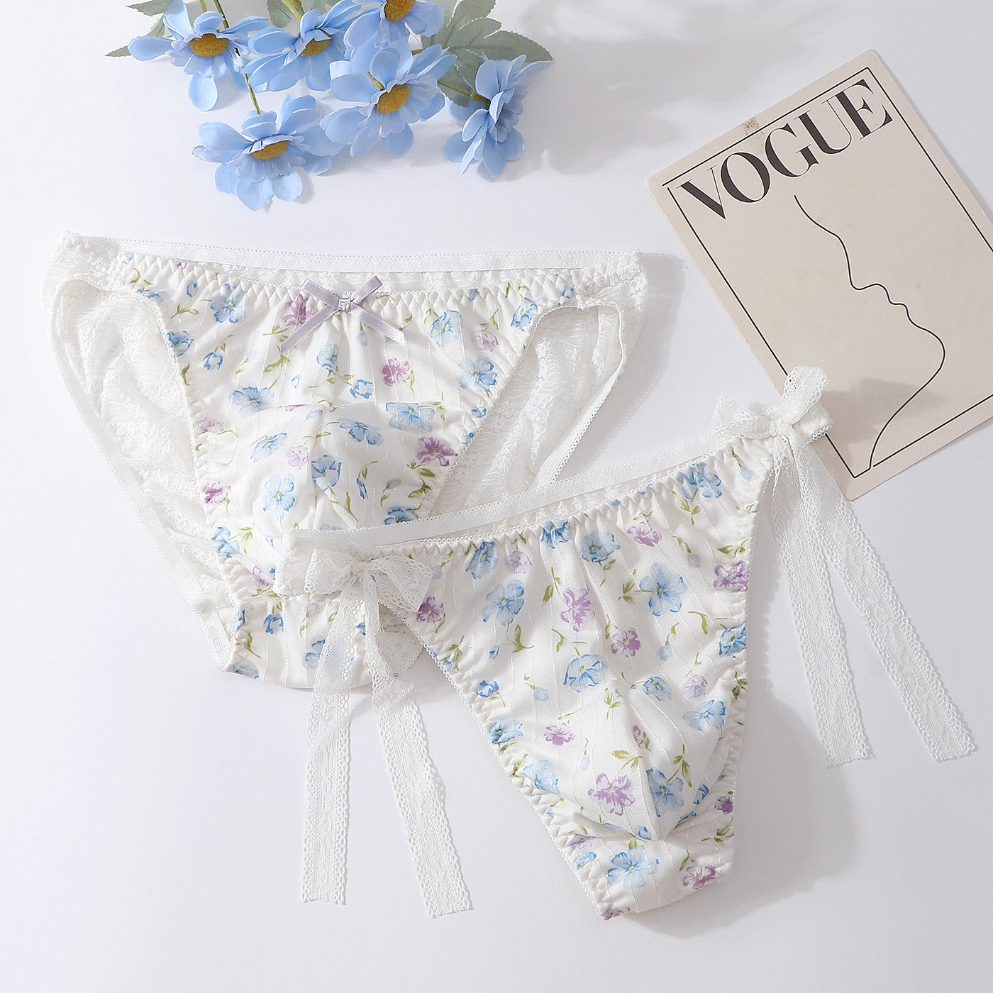 Femboy Floral Lace Thong with Pouch - PU010