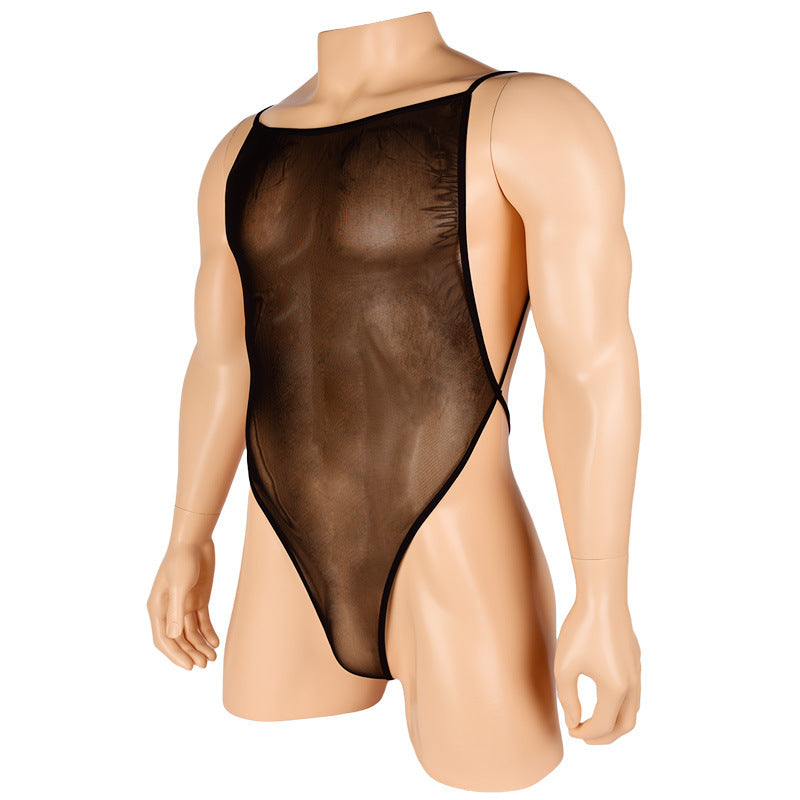 Men's Sheer Mesh Spaghetti Strap Bodysuit - LTY051 - YDressup