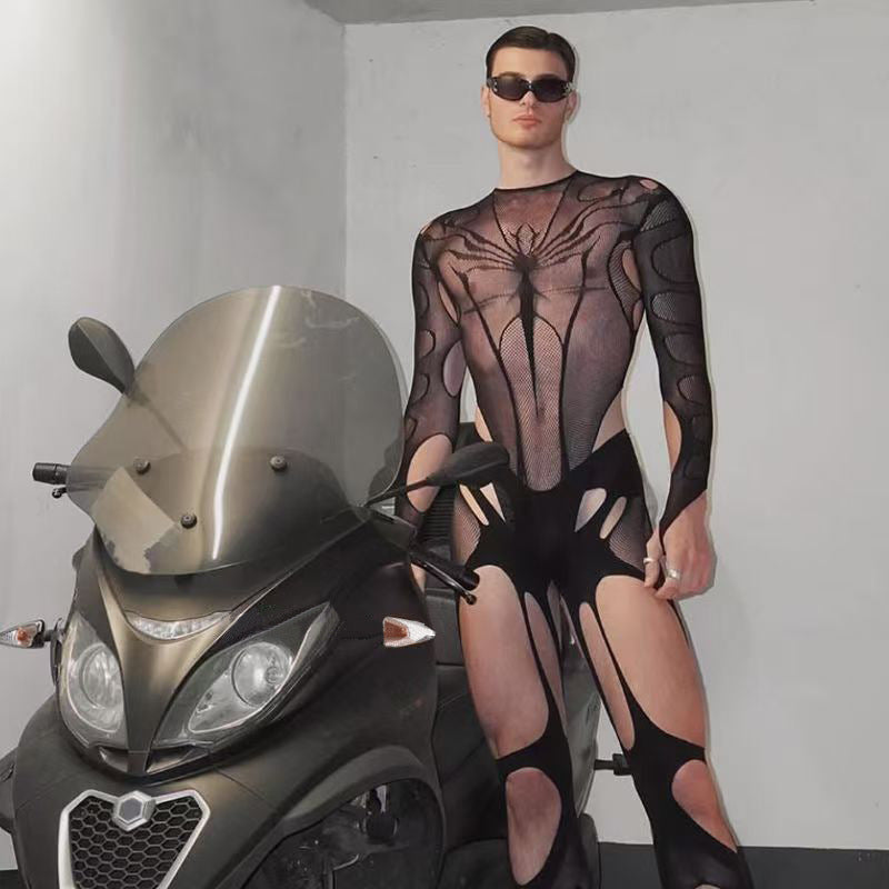Men's Spider-Style Fishnet Crotchless Stocking - LTW023 - YDressup