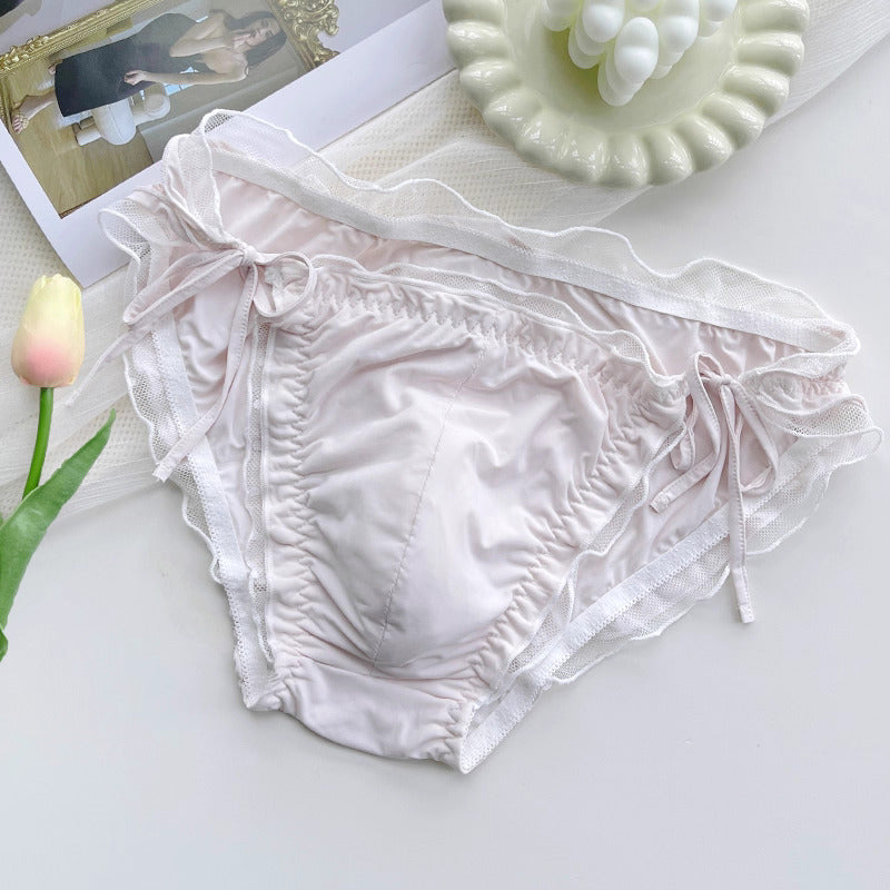 Femboy Satin Side-Tie Panties with Frilly Ruffles - FU004